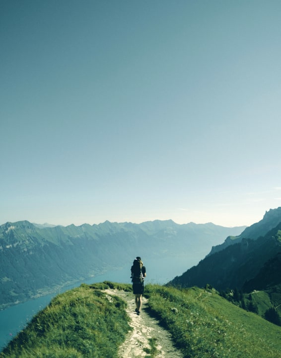 Man walking in mountains